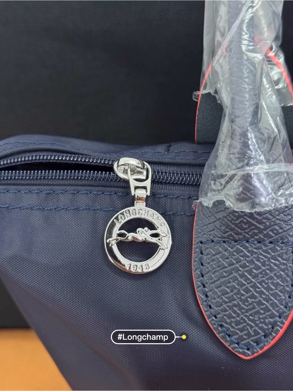 Longchamp Navy Tote with Red Trim and Accents - Picture 6 of 8